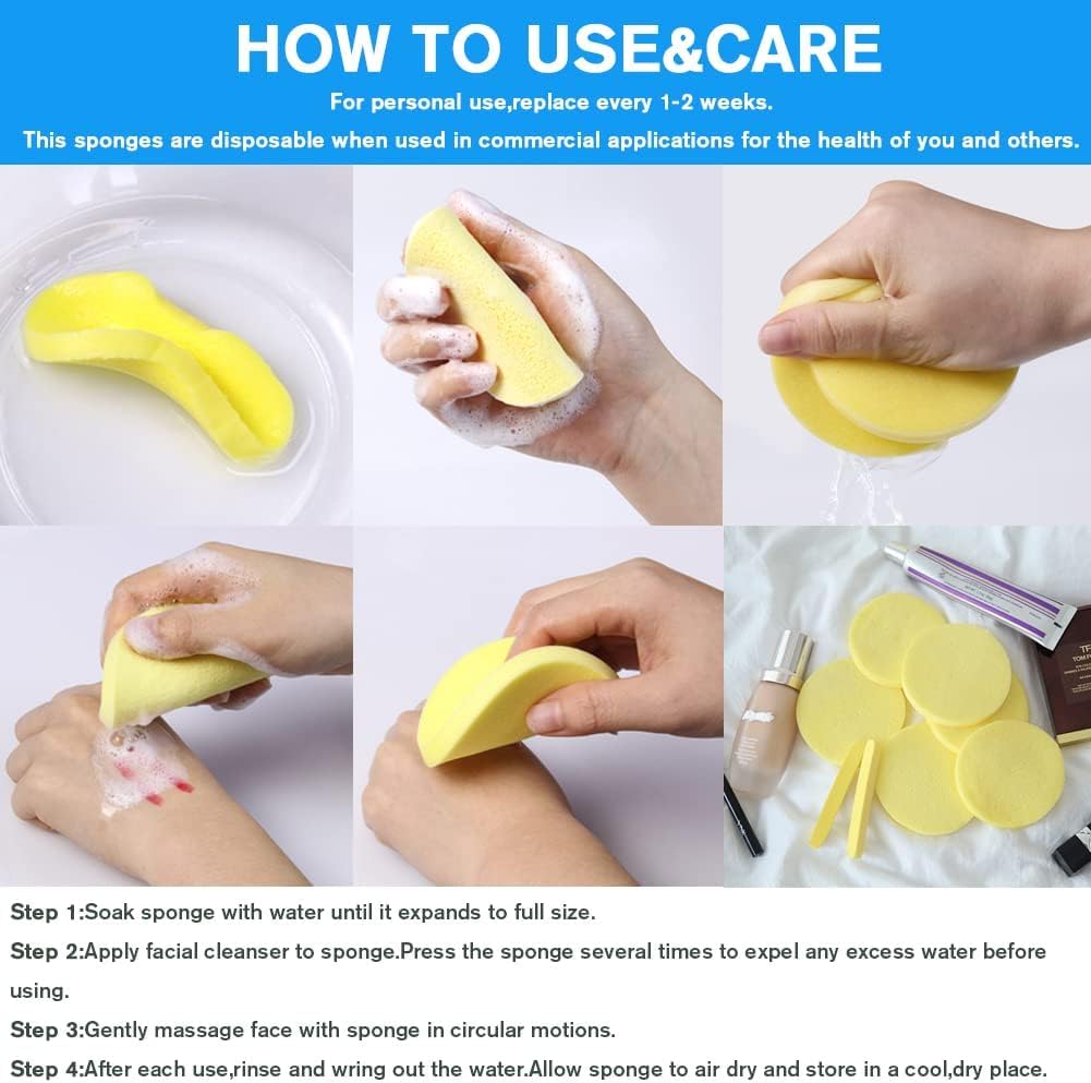 Cosluxe 24 Pcs Facial Sponge Compressed Face Cleansing, Facial Sponge Compressed Makeup Remover Cleaning Puff Pads Makeup Removal puff Pads Exfoliating Wash Round Face yellow - Image 8