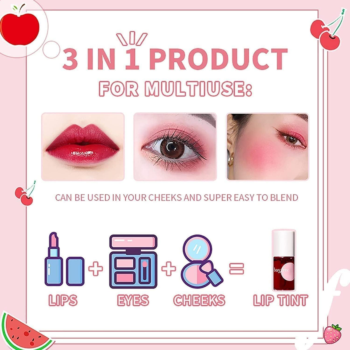COSLUXE x Daroge 3Pcs Dear Darling Water Tint Gel Luminous Lip & Cheek Tint, Lip/Eye/Cheek 3 in 1 Lip Gloss, - Image 8
