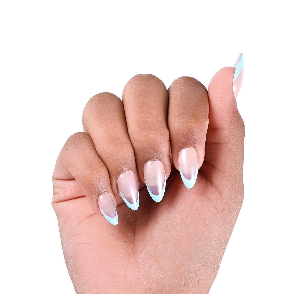 NAILWIND French Tip Press On Nails Short Almond - Chrome Hot Pink Press On Nail Short, Stick On Nails for Women, Glue On Nail with in 16 Sizes - 30 Soft Gel Fake nail on Kit, for Women Girls 22 - Blue - Image 2