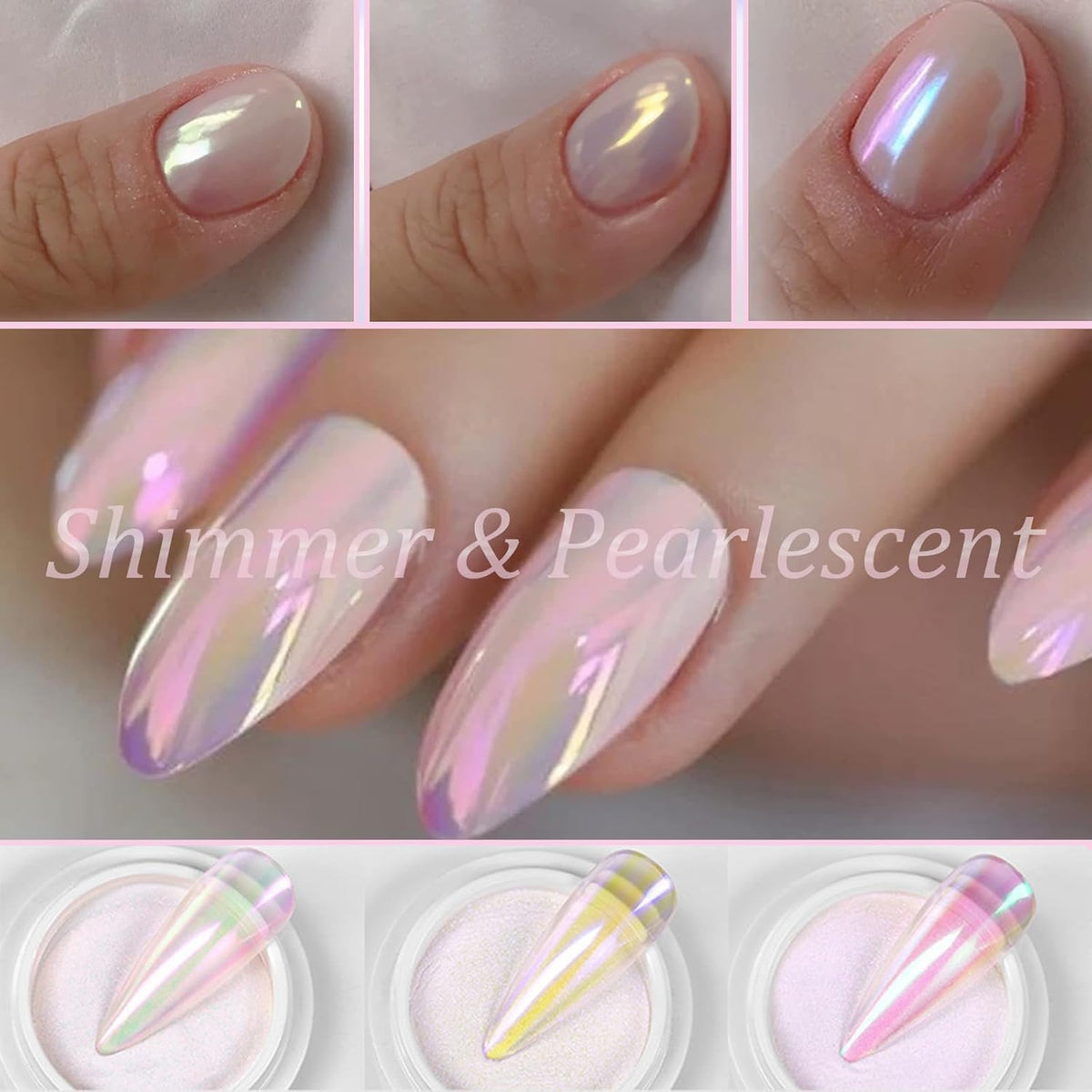 NAILWIND 3 Colors Chrome Nail Powder 6 Pcs, Mermaid Powder - Silver Rose Gold nail Chrome powders Mirror Effect - Iridescent Nail Pigment powder - Nail Art for Gel Nails - Image 3