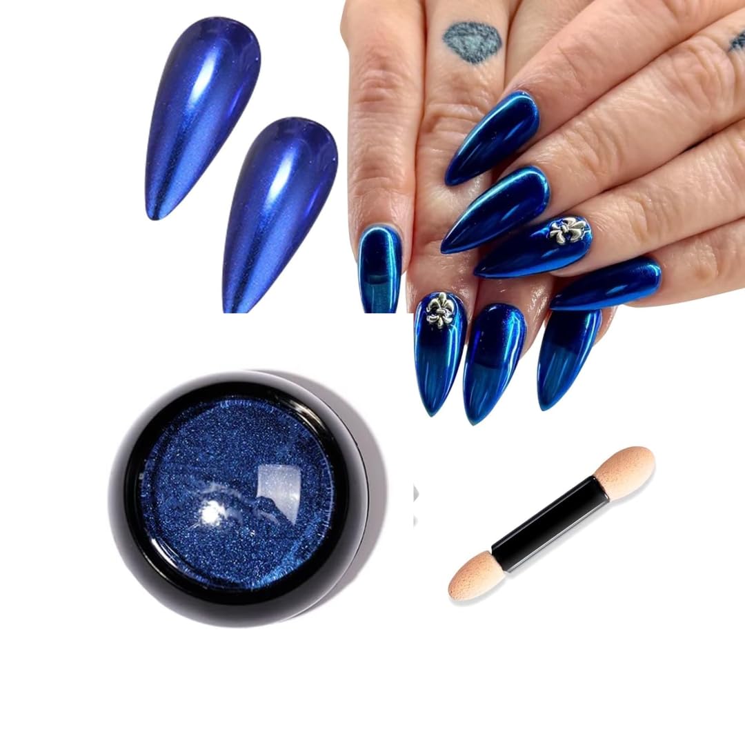 NAILWIND Chrome Nail Powder | Blue Mirror Effect Chrome Powder for Nails Glitter Long Lasting | Pearl Aurora Mermaid Nail Powder | Holo Pigment Nail Art DIY Design Decorattion 4 PCS