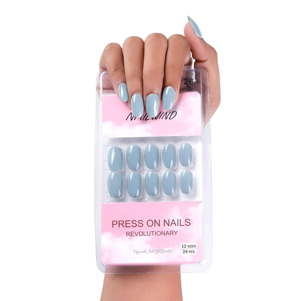 NAILWIND 24pcs Press on Nails | Natural French Short False Nails | Acrylic Full Cover Nails | Natural Fake Nails Delicate & Comfortable for Women and Girls (V-26)