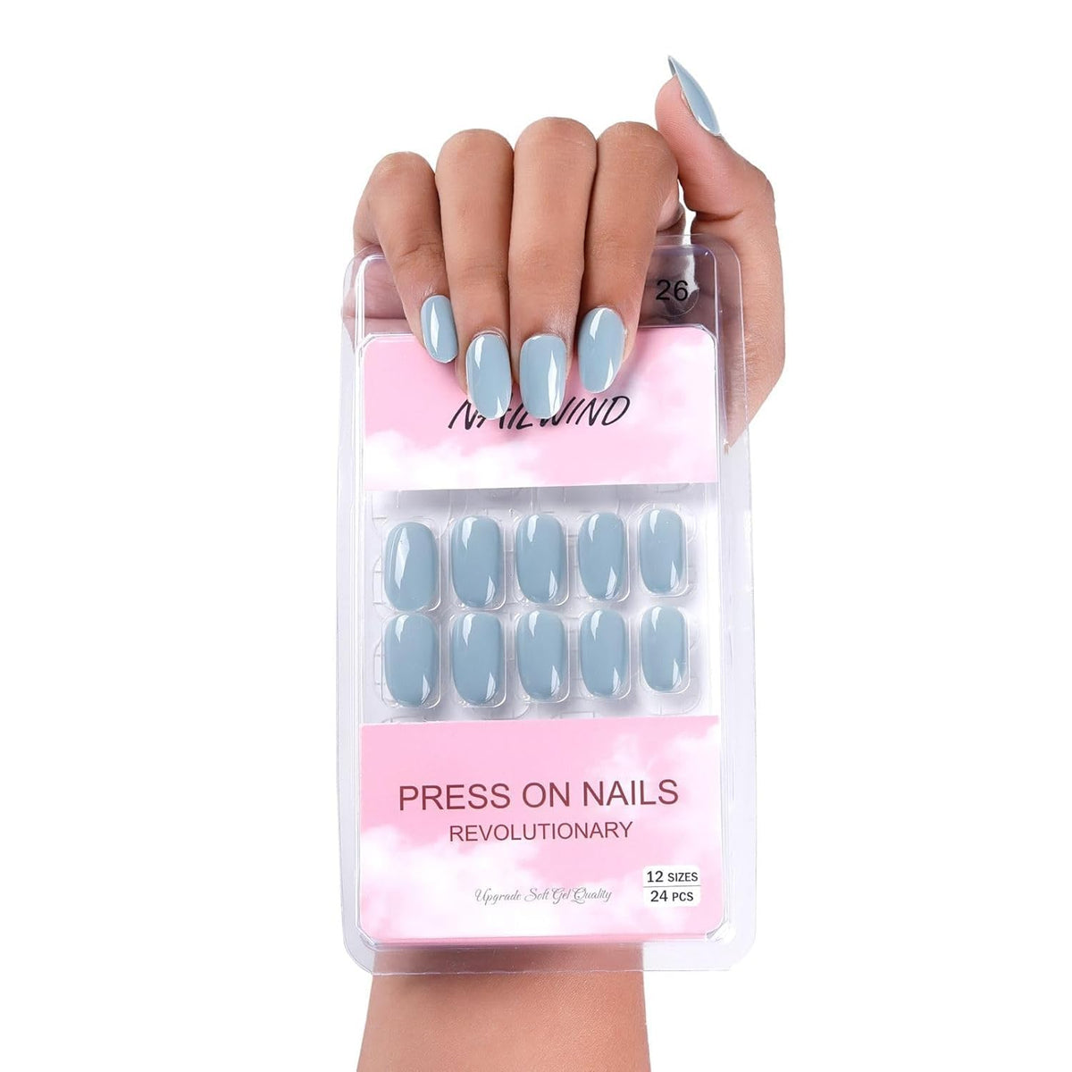 NAILWIND 24pcs Press on Nails | Natural French Short False Nails | Acrylic Full Cover Nails | Natural Fake Nails Delicate & Comfortable for Women and Girls (V-26)
