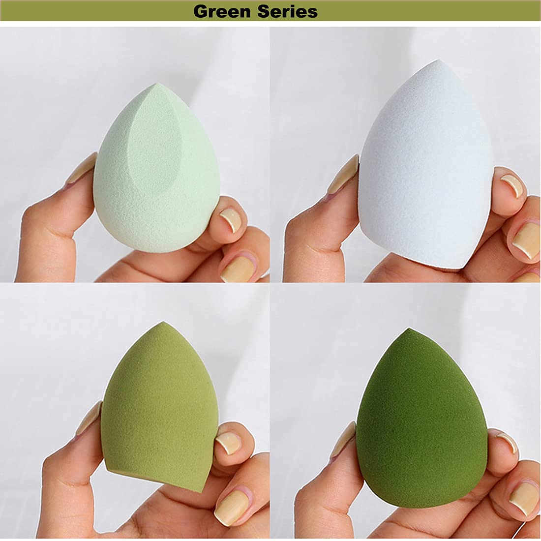 COSLUXE Makeup Sponge Set Beauty Blender with Egg Case, Soft Sponge For Liquid Foundation, Creams, and Powders?Latex Free Wet and Dry Makeup Green Series, 4 Pcs - Image 3