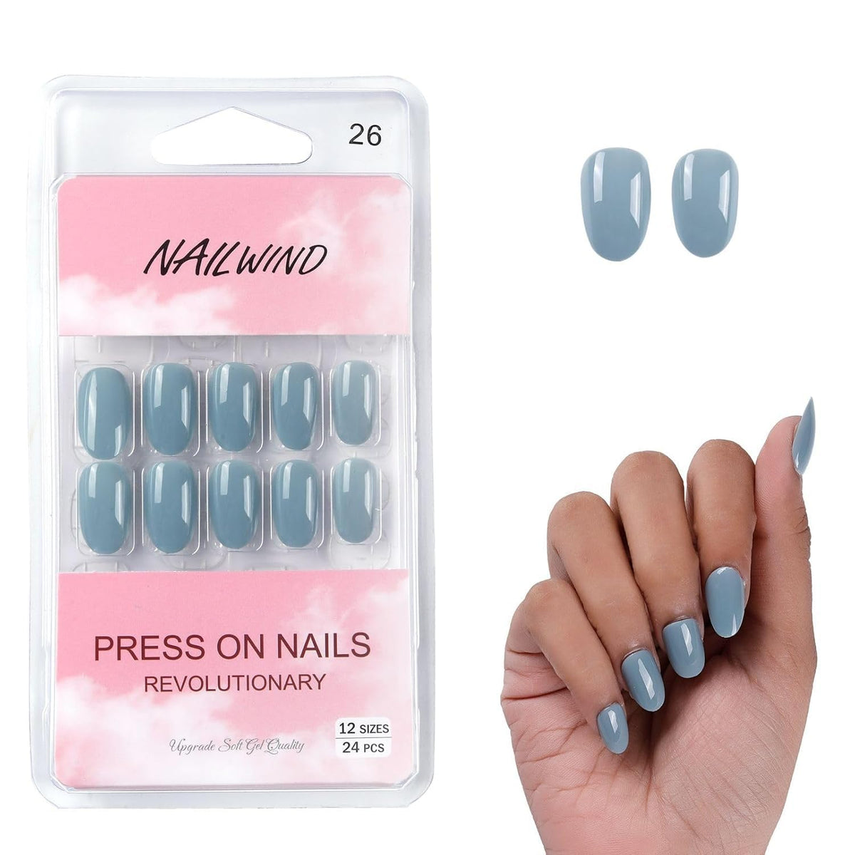 NAILWIND 24pcs Press on Nails | Natural French Short False Nails | Acrylic Full Cover Nails | Natural Fake Nails Delicate & Comfortable for Women and Girls (V-26) - Image 2
