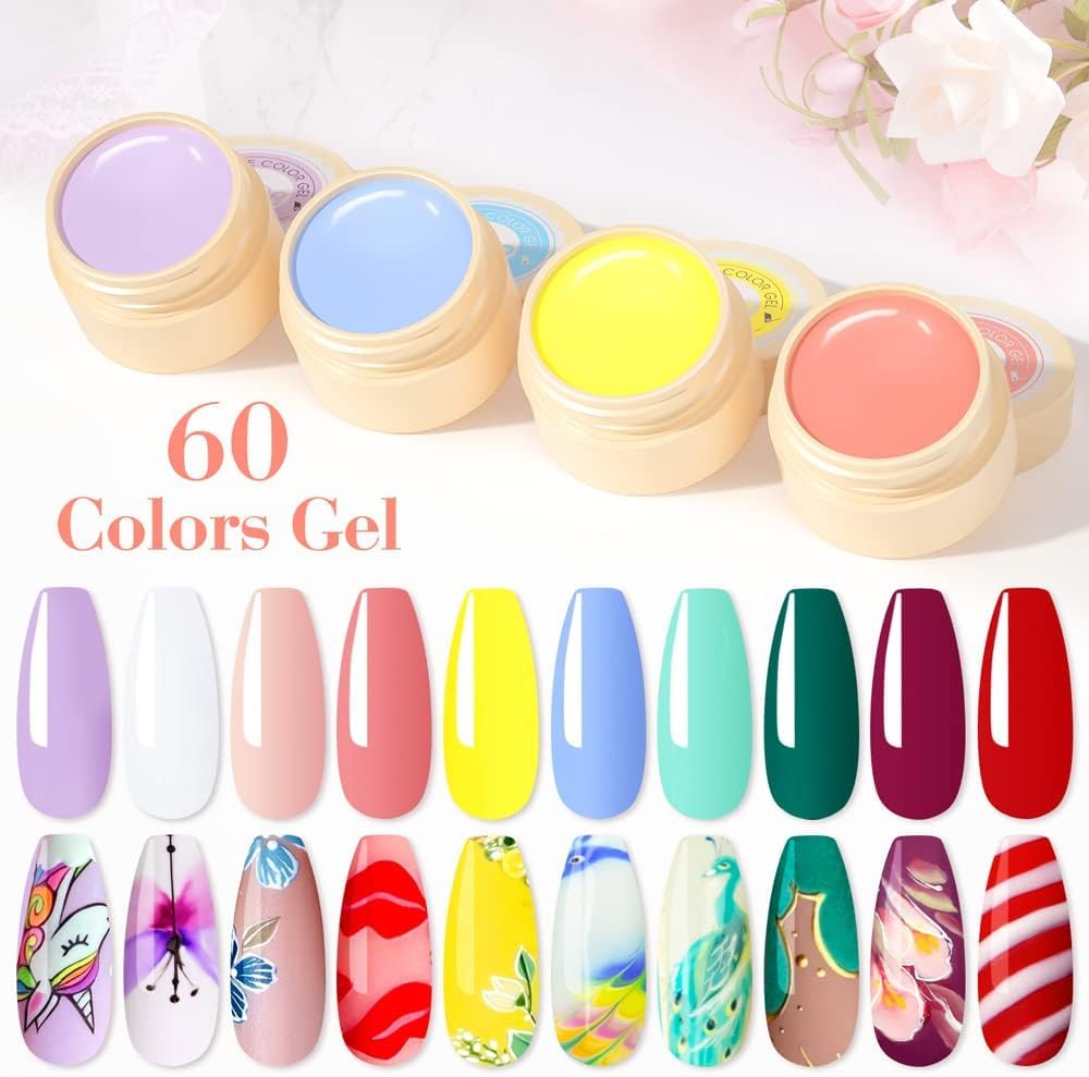 NAILWIND Gel Paint for Nails Art Kit, 60 Colors Solid Gel Polish Set Spider Painting Gel Nail Polish Nail Art Design for Starter Manicure Professional Nail Salon DIY at Home Gift - Image 6
