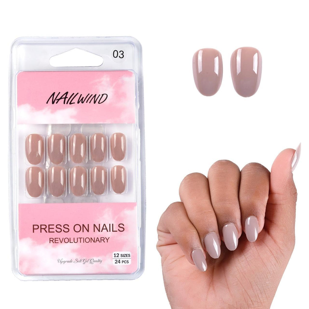NAILWIND 24pcs Press on nails | Natural Short False Nails | Acrylic Full Cover Nails | Natural Fake Nails Delicate & Comfortable for Women and Girls (V-03) - Image 2