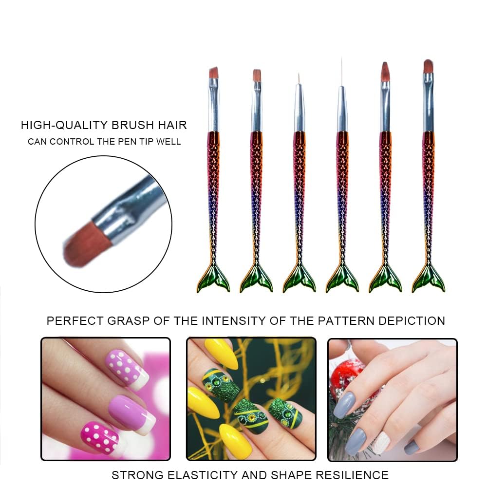 NAILWIND Mermaid Nail Art Brushes 7 Pcs, Nail Brush Pen,Gradient Mermaid Kit Easily Draw Various Design,Work Can be Done Easily at Home - Image 8