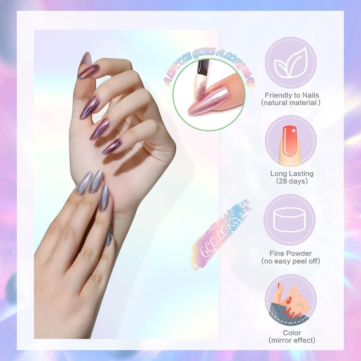 NAILWIND Chrome Nail Powder | Mirror Effect Chrome Powder for Nails Glitter Long Lasting | Pearl Aurora Mermaid Nail Powder | Holo Pigment Nail Art DIY Design Decorattion (Gold, 4 PCS) - Image 5