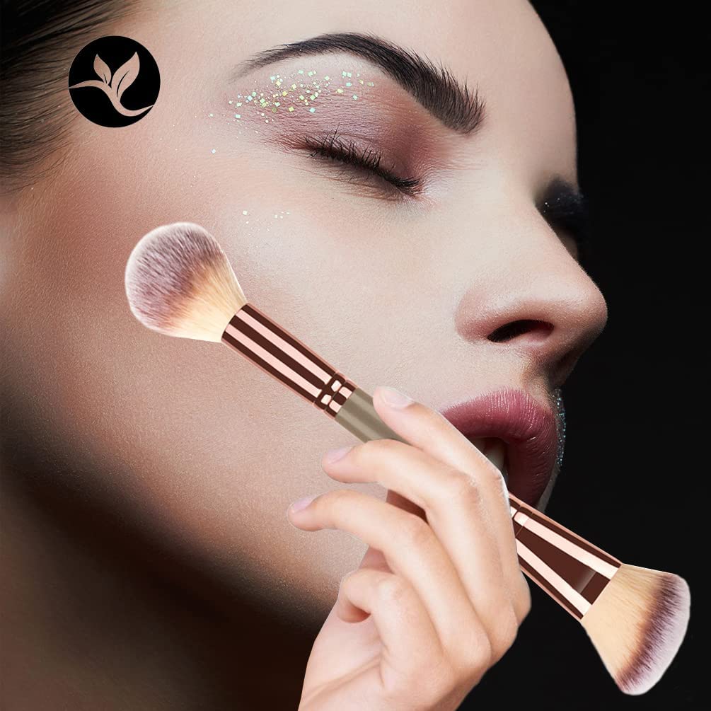 COSLUXE Foundation Makeup Brush, Double Ended Makeup Brushes for Blending Liquid Powder, Concealer Cream Cosmetics, Blush brush B02-Brown, 1 - Pcs - Image 2