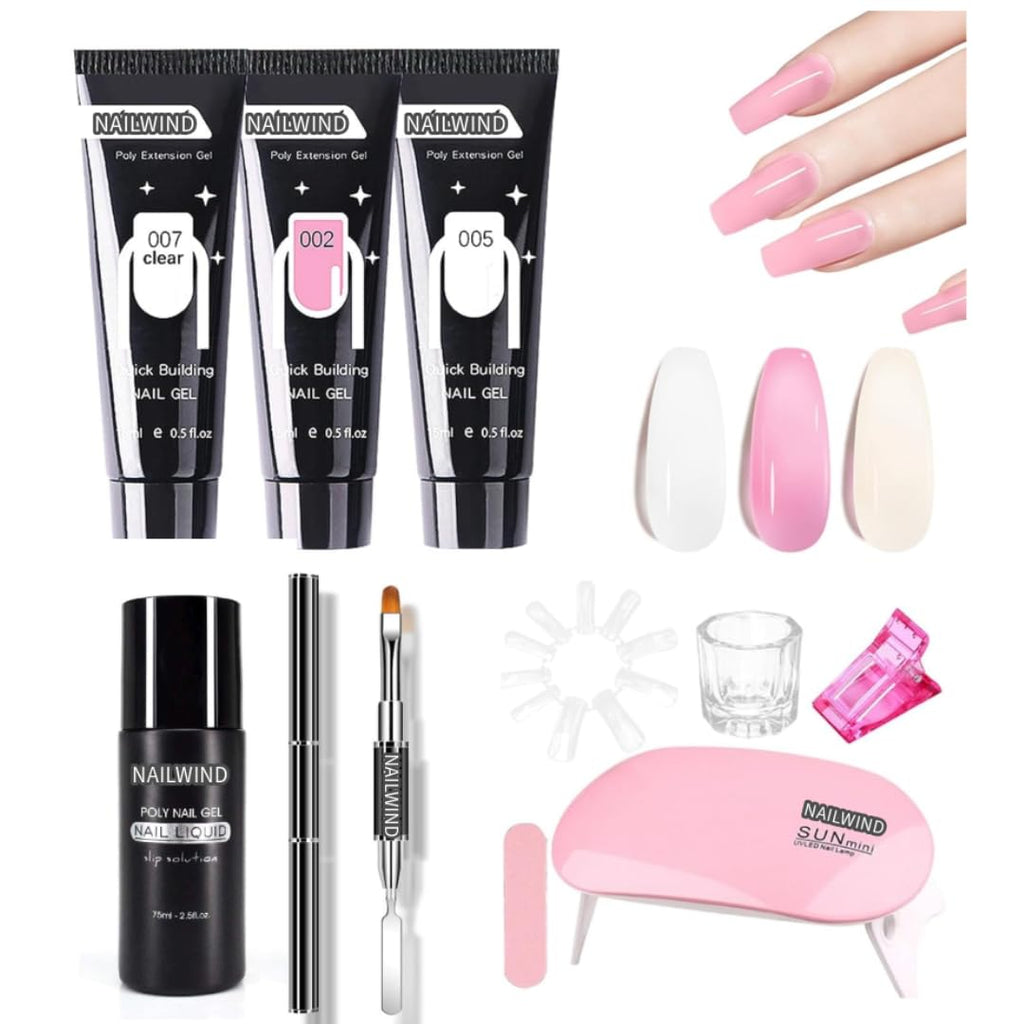 NAILWIND Poly Gel Nail extension kit - 3 Colors Clear, White, Pink, Builder Nails Gel Set with Nail Lamp, Nails' Extension Set With Slip Solution, Poly clips,for Women Girls - Image 7