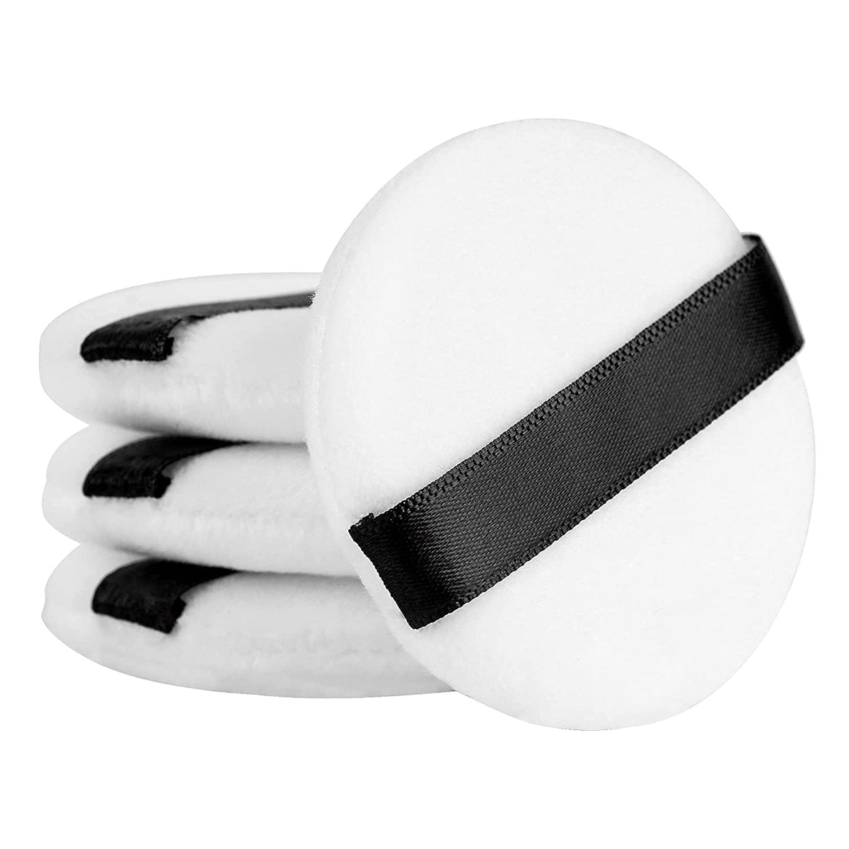 Cosluxe Pro Powder Puff, 3 Pcs Ultra Soft Washable Velour Fluffy Body Powder Puffs with Ribbon, Pure Cotton Round Makeup Puff, for Loose Powder Mineral Powder Body Powder, White Midiam - Image 2