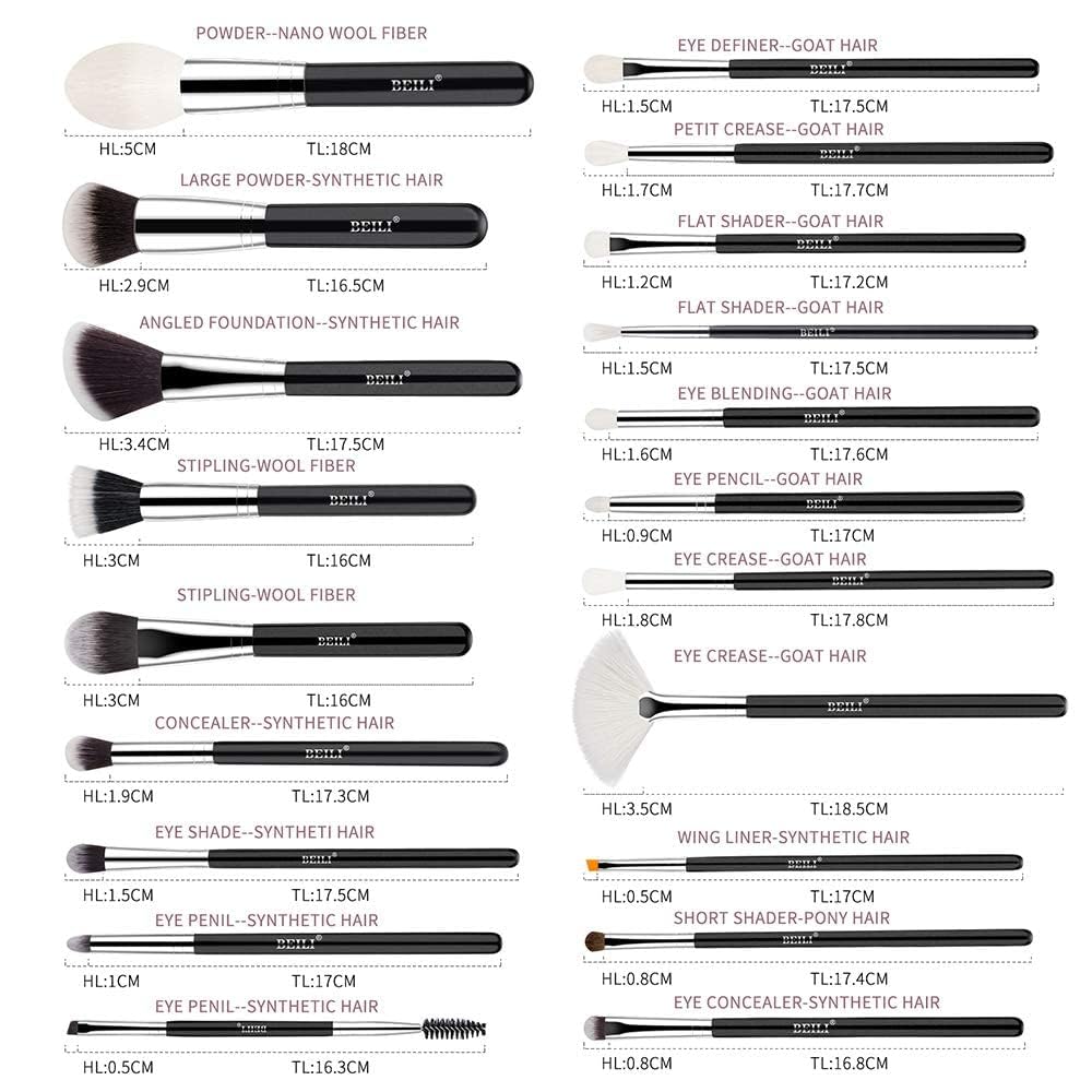 COSLUXE BEILI 30Pcs Professional Makeup Brushes Set Natural Goat Hair Premium Synthetic Kabuki Foundation Blending Brush Face Powder Blush Concealers Eye Shadows Make Up Brushes Set B30 - Image 7