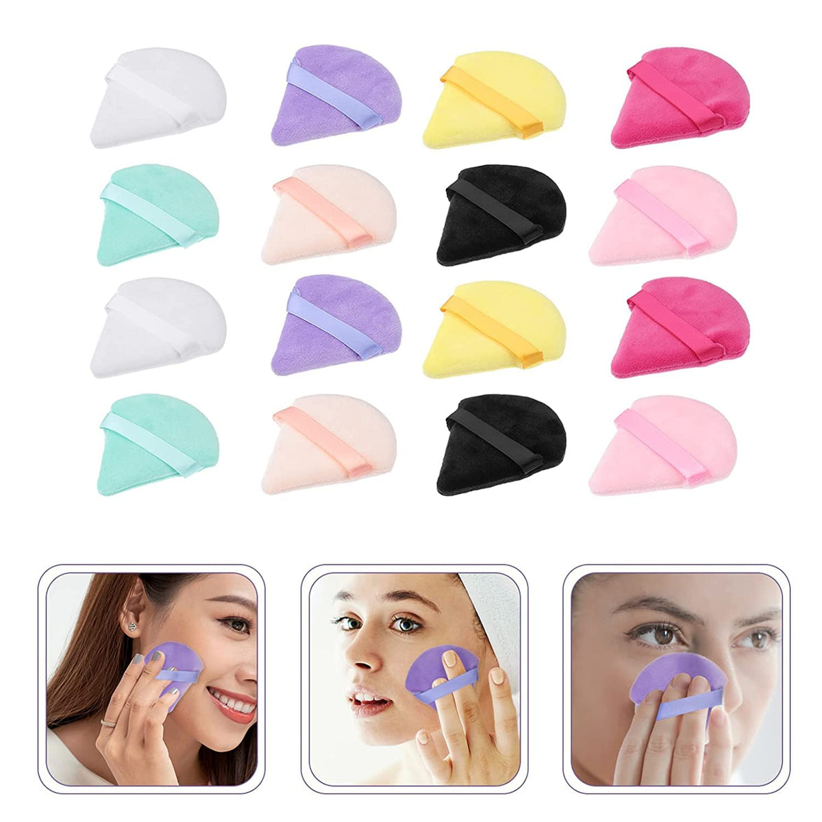 COSLUXE 6pcs Pure Cotton Powder Puff – Triangle Wedge Shape Makeup Puff for Contouring, Under Eyes & Corners, Loose & Mineral Powder Applicator, Multicolour Powder Puff for Girls & Women - Image 2