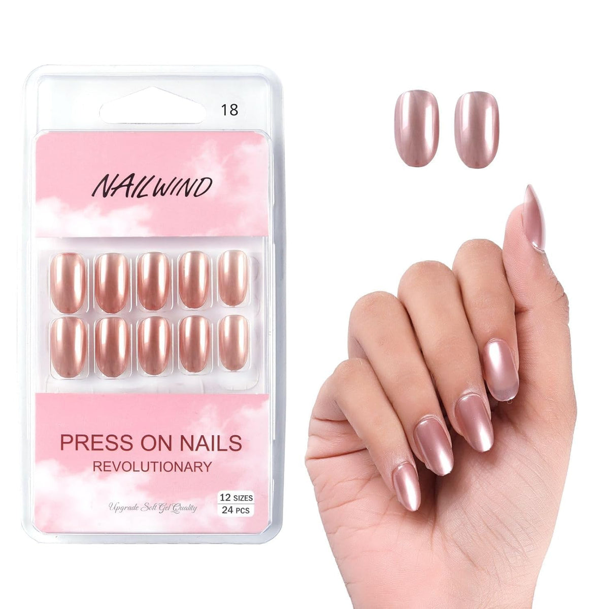 NAILWIND 24 Press on Nails | Natural French Short False Nails | Acrylic Full Cover Nails | Natural Fake Nails Delicate & Comfortable for Women and Girls (V-18) - Image 2