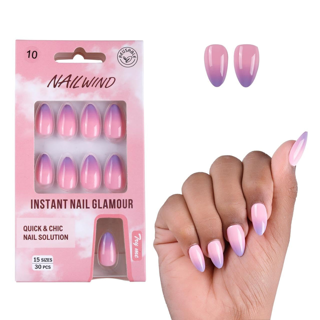 NAILWIND 30Pcs Short Almond Ombre Press On Nails & french Nail, Soft Gel Mirror Designs Glossy Ombre Nails with Nail Glue, Semi-Transparent Reusable Glue On in 15 Sizes - Acrylic Nail for Women 10 - Sugar Rush - Image 3