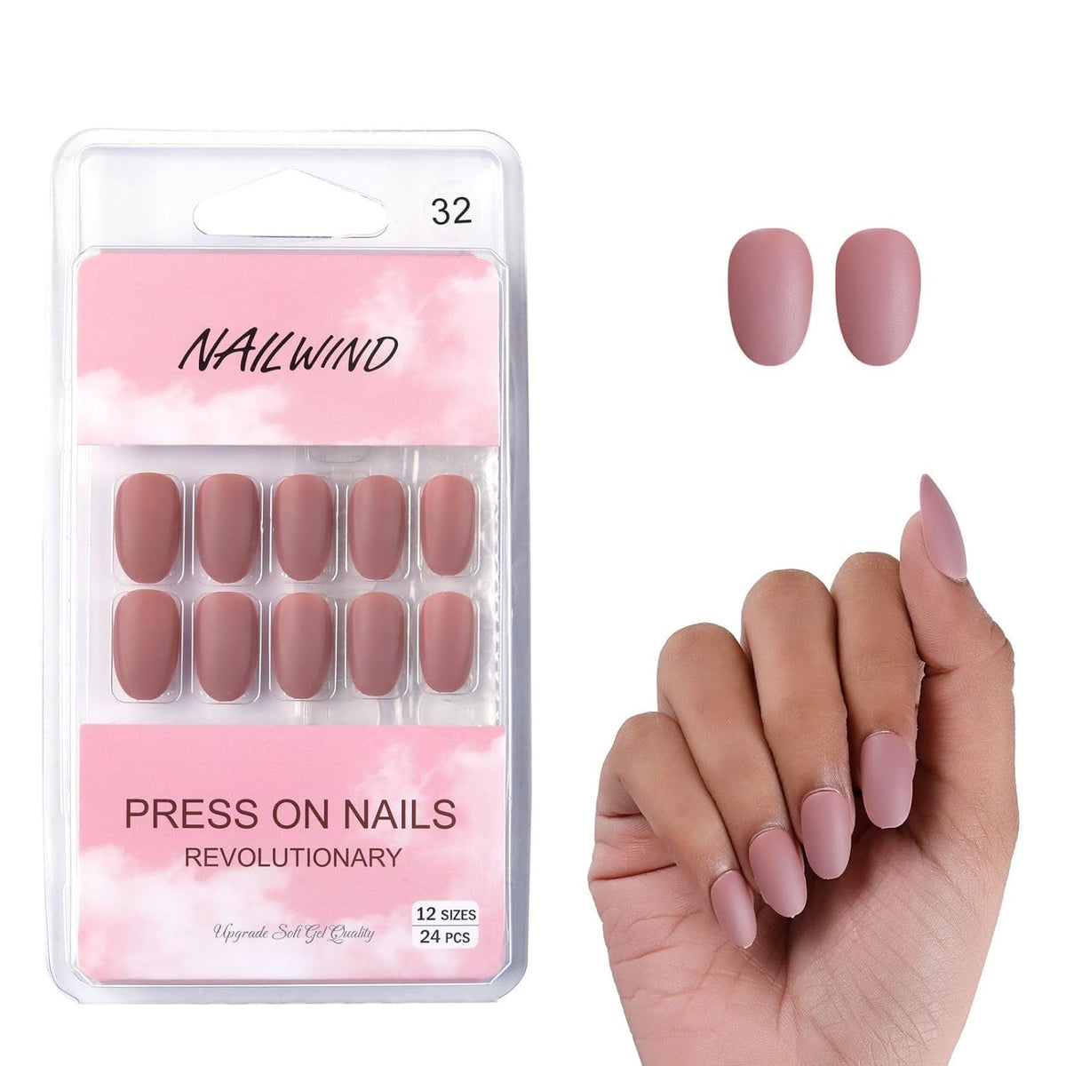 NAILWIND 24pcs Press on Nails | Matte Natural French Short False Nails | Acrylic Full Cover Nails | Natural Fake Nails Delicate & Comfortable for Women and Girls (V-32) - Image 2
