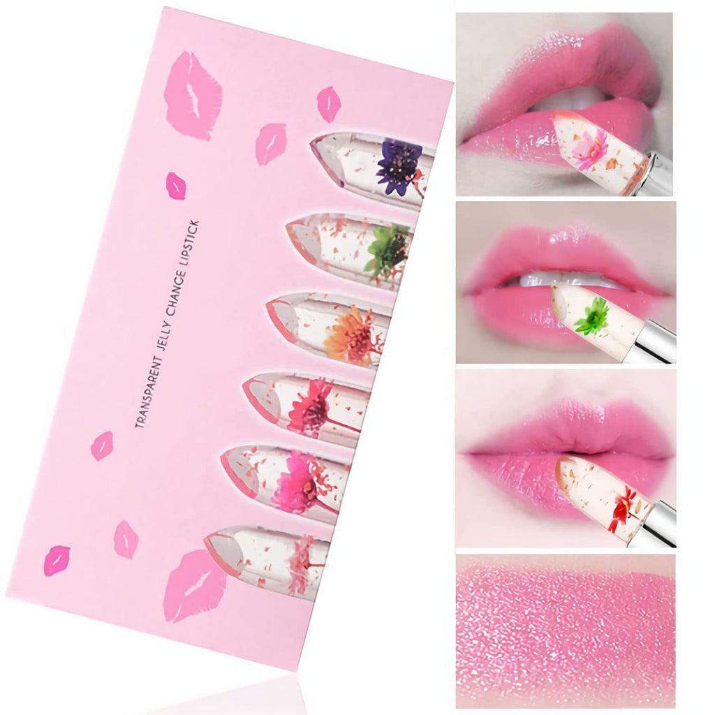HUDAMOJI 6 Pcs Crystal Jelly Flower Matte Lipstick Moisturizer Clear Lip Glossy Balm, Color Changing, Long Lasting Lip Balm Lips Moisturizer Magic Temperature Color Change Lip Glossy For Girls Woman - Image 2