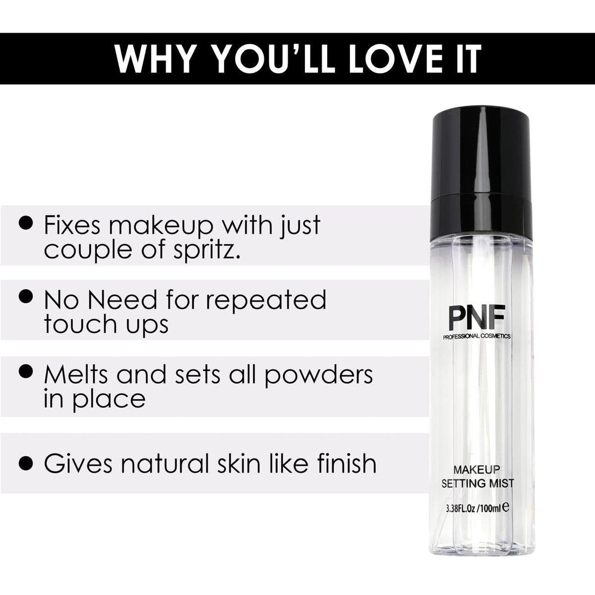 PNF PROFESSIONAL Makeup Setting Spray for Face, Long-lasting, 100ml | Heat-Resistant & Waterproof, 16 HR Wear, Oil-free, Natural Finish, - Image 3