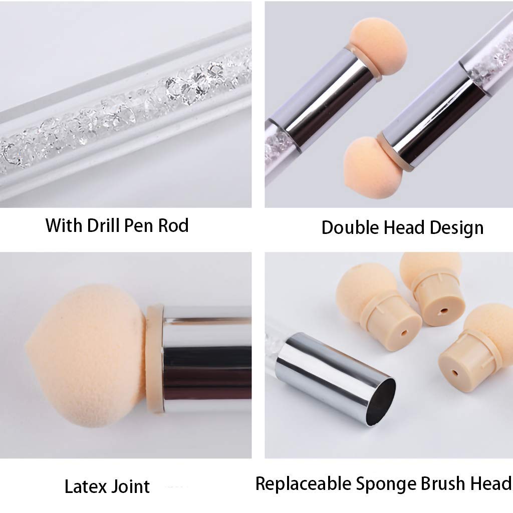 Cosluxe Sponge Nail Art Tool Pen Dual Head Nail Sponge Brush Picking Dotting Gradient Ombre Nail Pen Brush with 4 Replacement Heads - Image 4