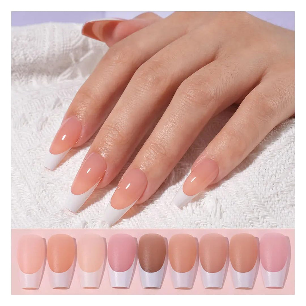 NAILWIND 216Pcs White French Tip Press on Nails Coffin Shape Fake Nails, Artificial Nail Extensions Combo in 9 Colors, Full Cover Glossy Nude False Acrylic Nail for Women Girls Nail Design - Image 4