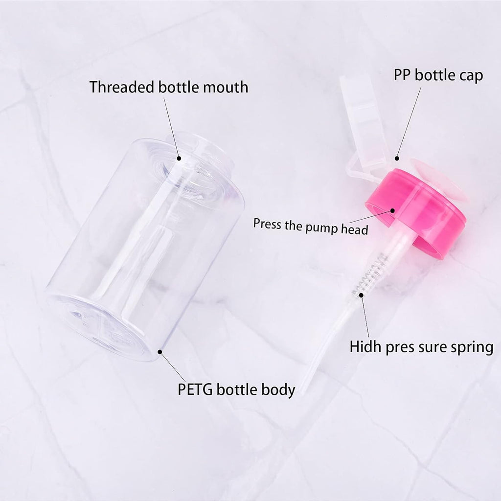 NAILWIND Nail Polish Remover Pump Empty Dispenser Bottle for Alcohol, Nail Polish and Makeup Remover, 150ml(5.10z), Hotpink Top Cap (PACK OF 2) - Image 4