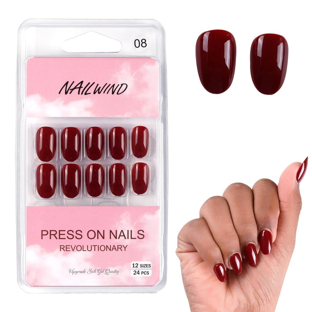 NAILWIND 24pcs Press on nails | Natural Short False Nails | Acrylic Full Cover Nails | Natural Fake Nails Delicate & Comfortable for Women and Girls (V-08) - Image 2