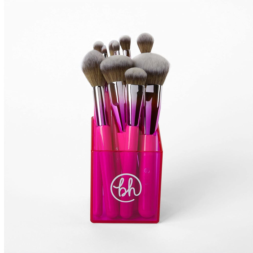 BH STUDIO PRO makeup brush set, Midnight Festival Brush Set 10 Piece Brush Collection with Brush Holder (PINK)