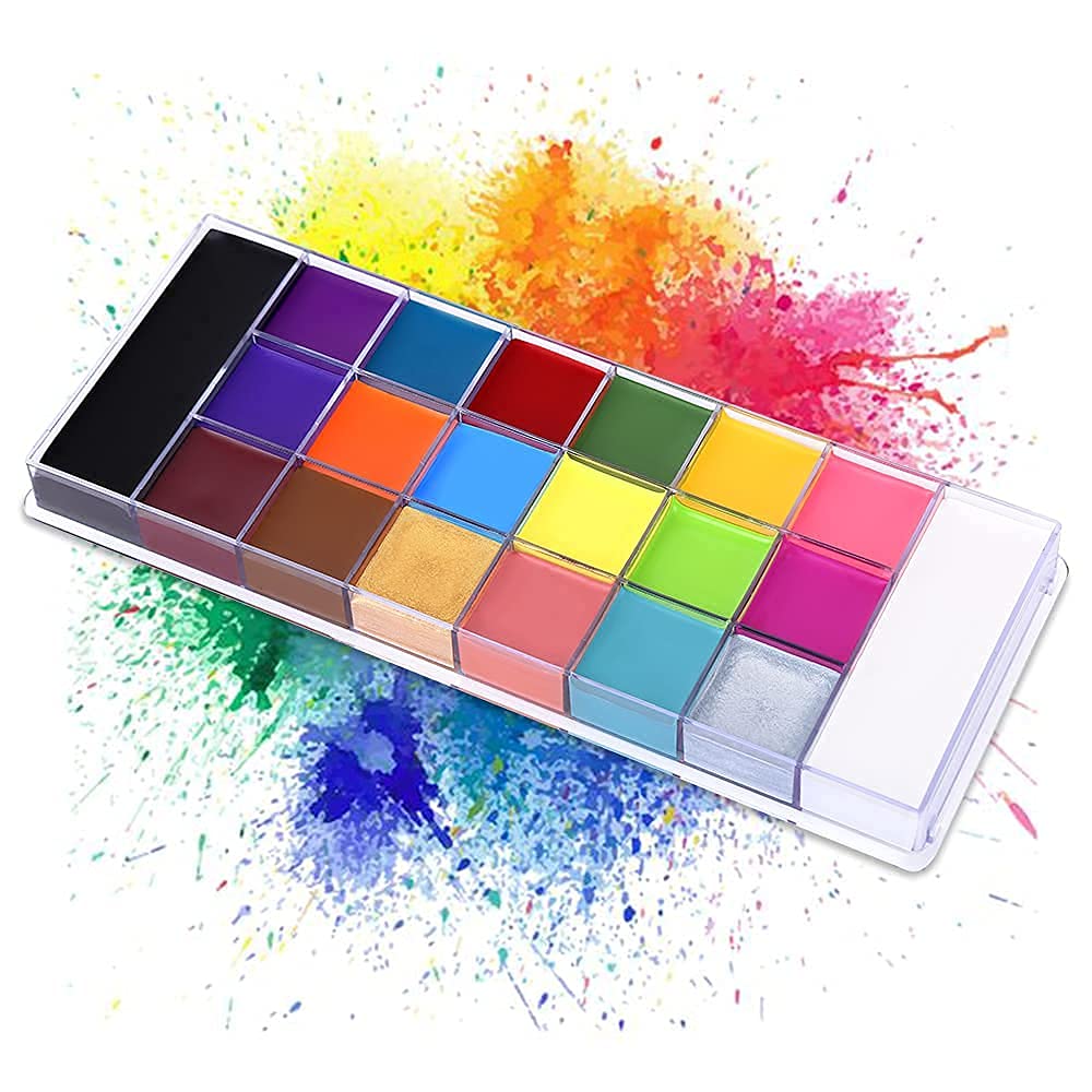 UCANBE Athena Face Body Paint Oil Palette, Professional Flash Non Toxic Safe Tattoo Halloween FX Party Artist Fancy Makeup Painting Kit For Kids and Adult, Red, blue,green,pink,black,white - Image 3