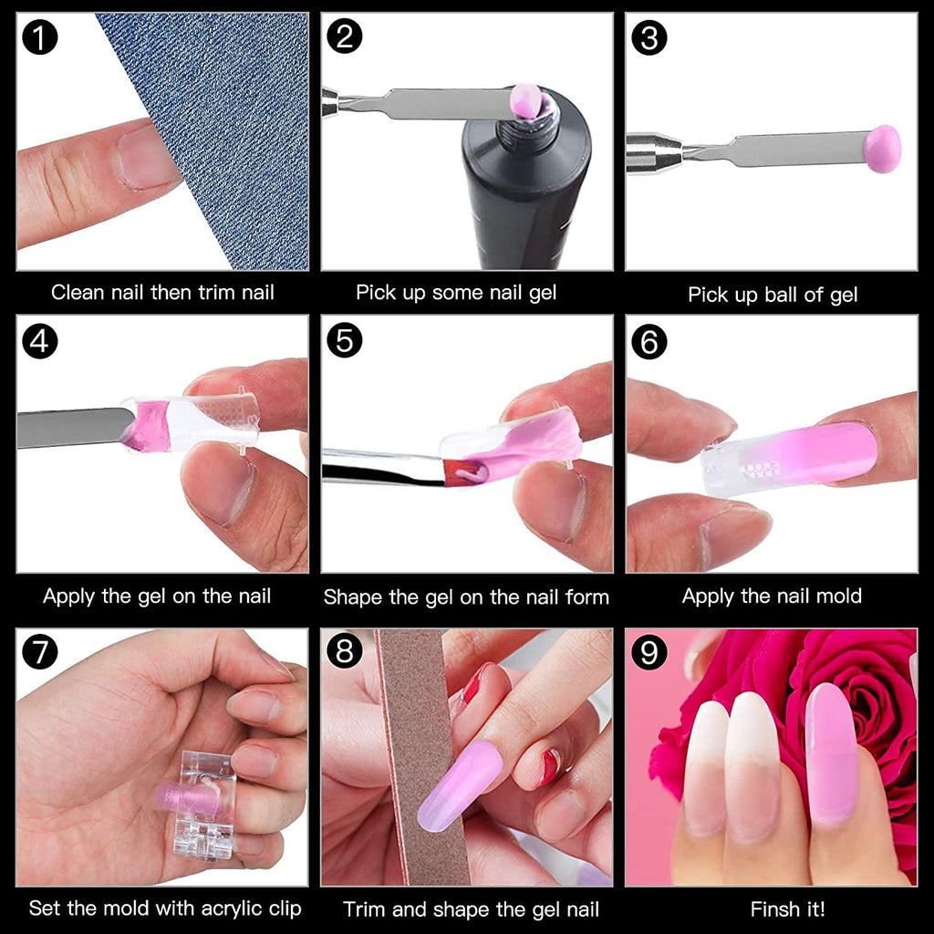 NAILWIND Poly Gel Quick Building Nail Set,100Pcs False Nail Mold Clear Nail Extension Form Tips,10 Nail Tips Clip And 1Pcs Dual-Ended Poly Extension Brush Picker For Polygel Extension,Home Salon - Image 7