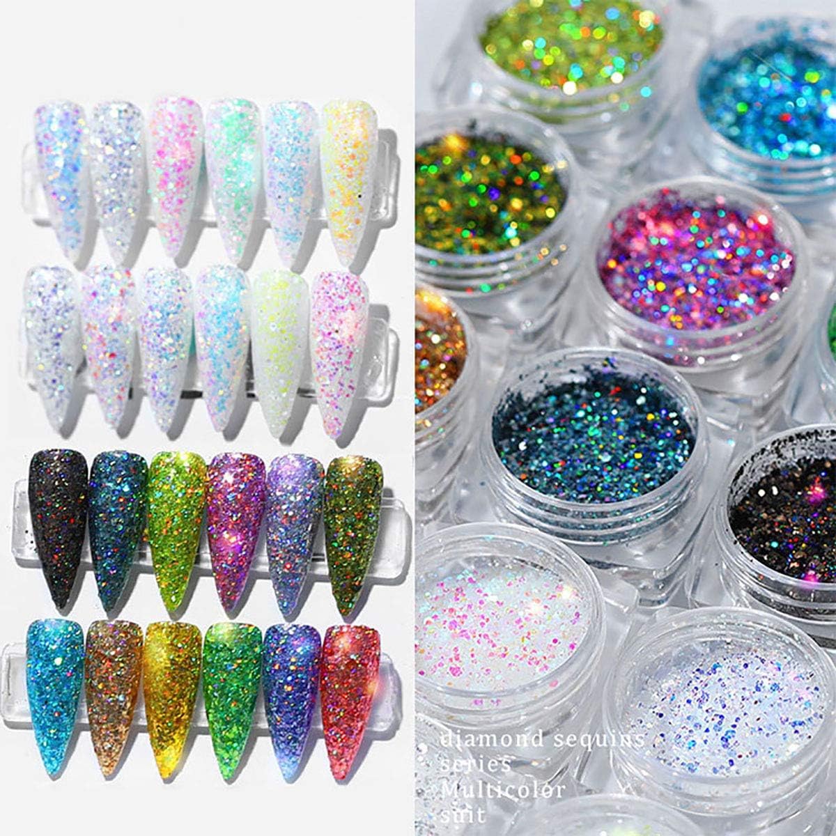 NAILWIND Nail Art Pigment Powder & Nail Powder, Nail Pigments Dust Nail Glitter, Neon Pigment Eyeshadow Powder for Face Body Makeup,Nail Art Decoration 12 - PCS, Hanzel Crystal Sequins - Image 6