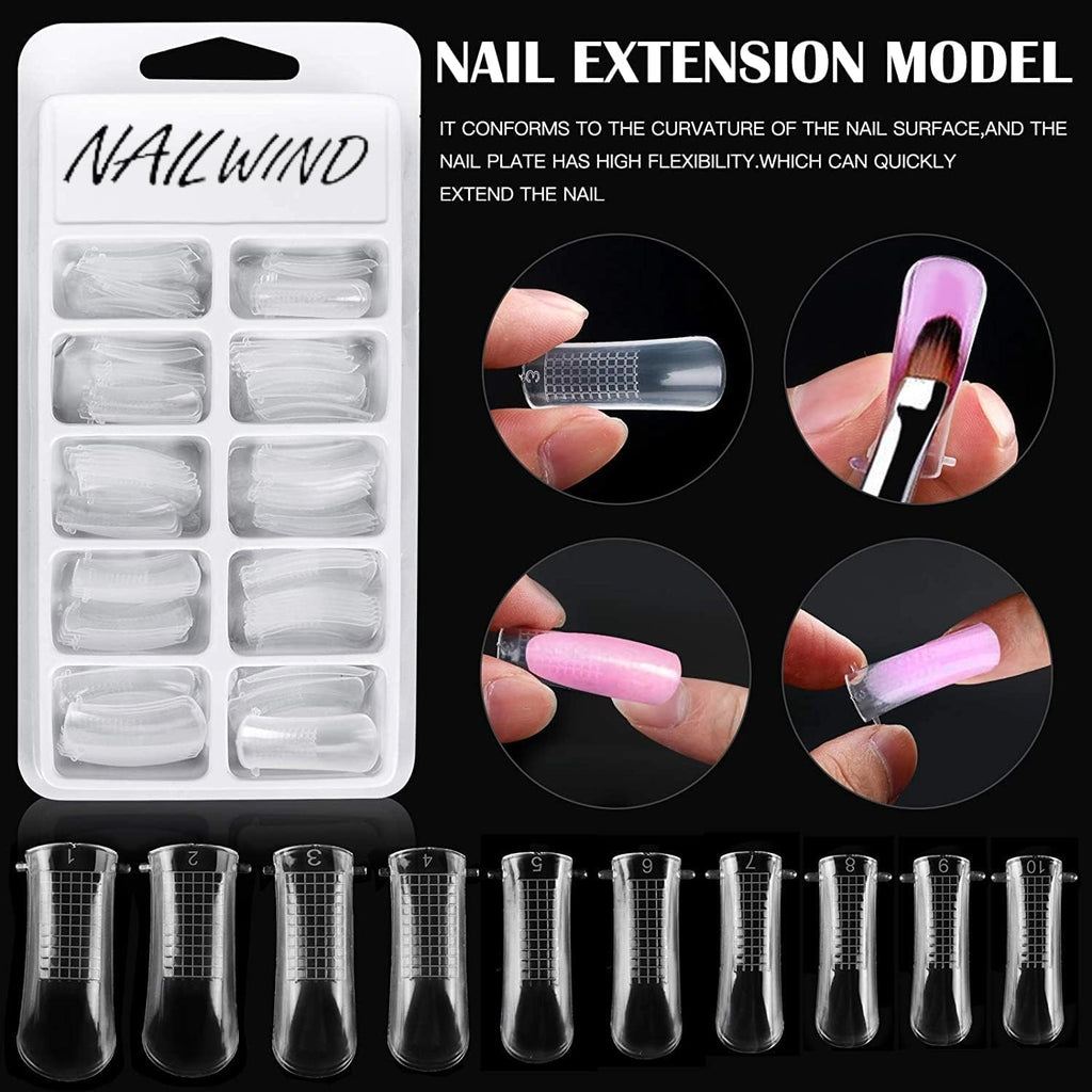 NAILWIND Poly Gel Quick Building Nail Set,100Pcs False Nail Mold Clear Nail Extension Form Tips,10 Nail Tips Clip And 1Pcs Dual-Ended Poly Extension Brush Picker For Polygel Extension,Home Salon - Image 3