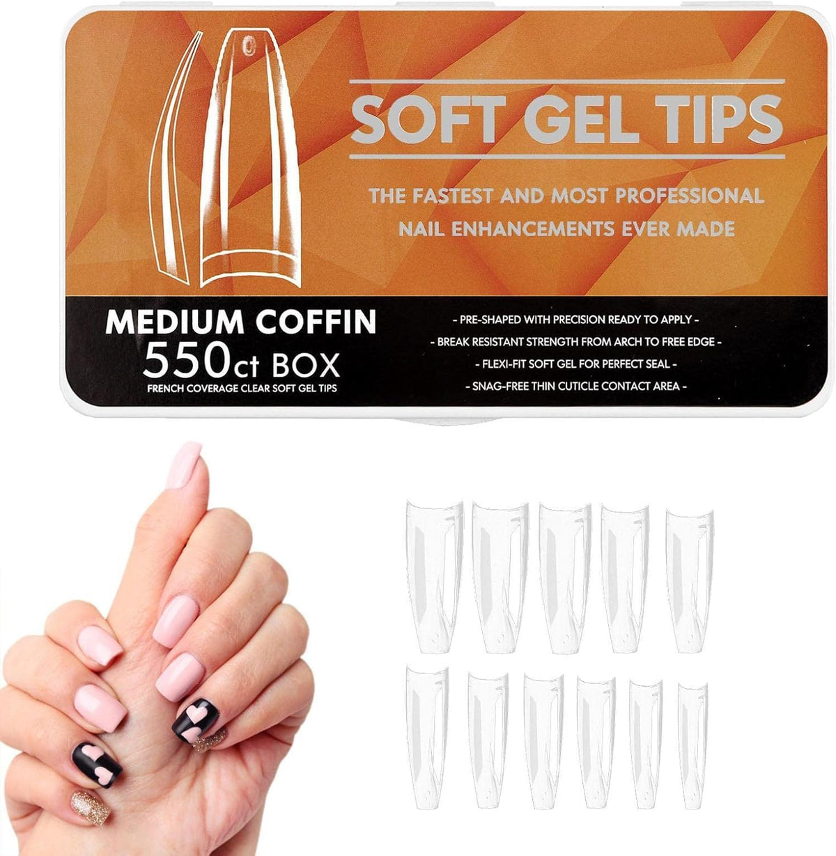 NAILWIND Soft Gel Nail Tips, Medium Coffin Press On Nails, 11 Sizes Full Cover Acrylic False Nail Tips, for Beginner and Professional Home Salon Diy for Nail Salons DIY Med coffin french, 550 pcs - Image 8