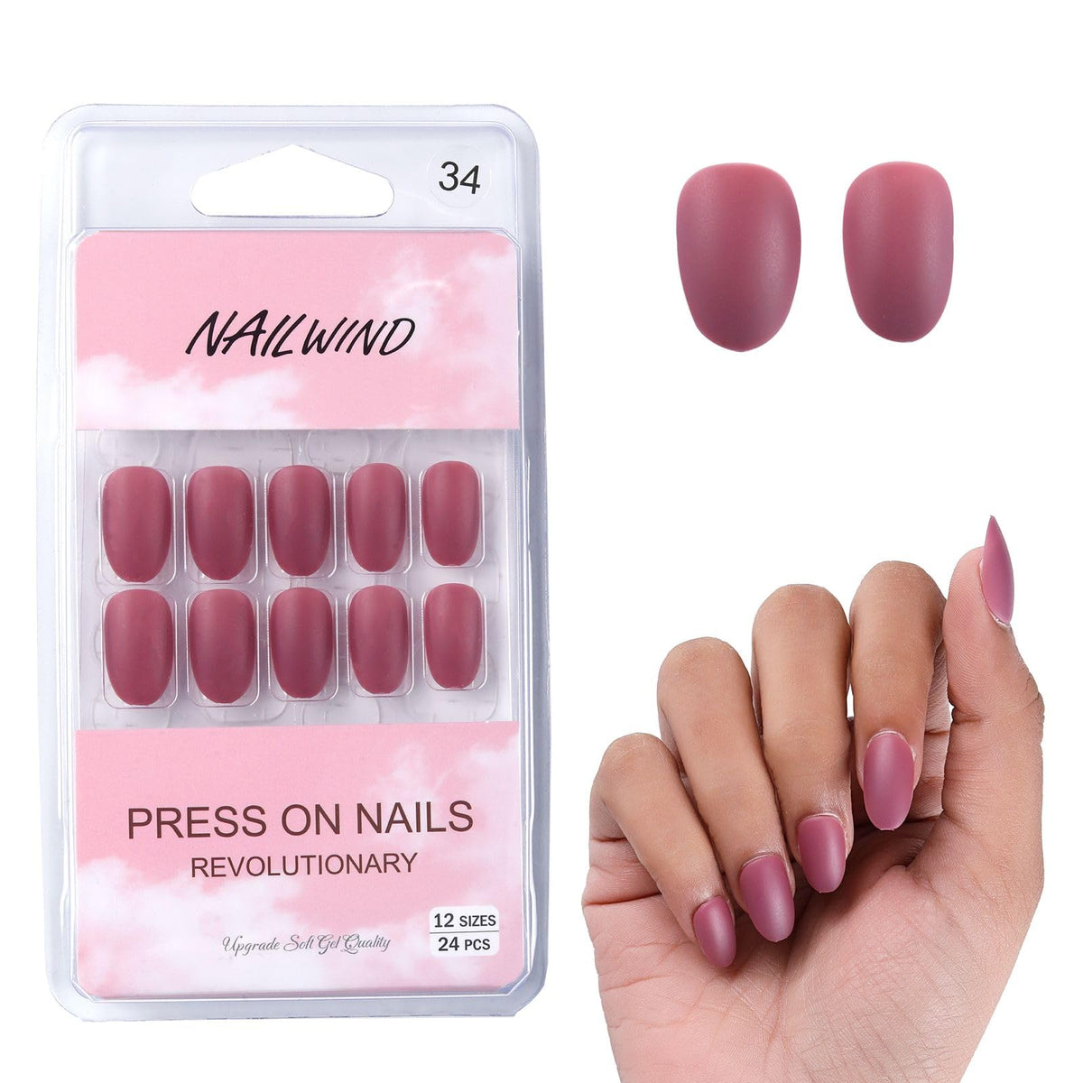 NAILWIND 24 Natural French Short False Nails Acrylic Full Cover Nails,Natural Fake Nails Delicate & Comfortable for Women and Girls (N34, 24 Count -Pack of 1)