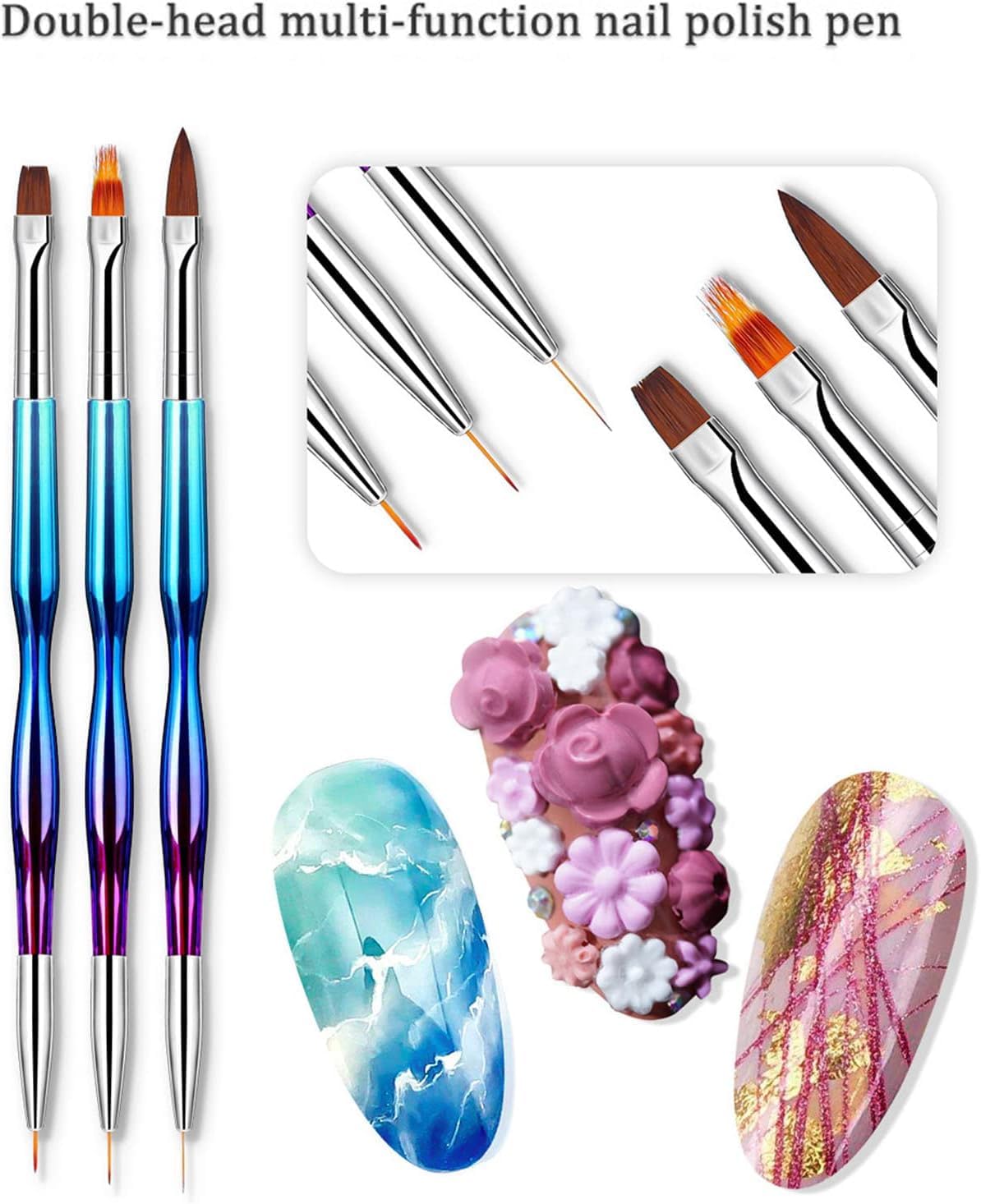 NAILWIND 3pcs Nail Liner Brush, Double Ended Nail Art Brushes, Nail Art Brush Set, Nail Art Painting Drawing Brush, Gel Nail Brush Set, Nail Art Painting for Nail Accessories, Nail Design - Image 2