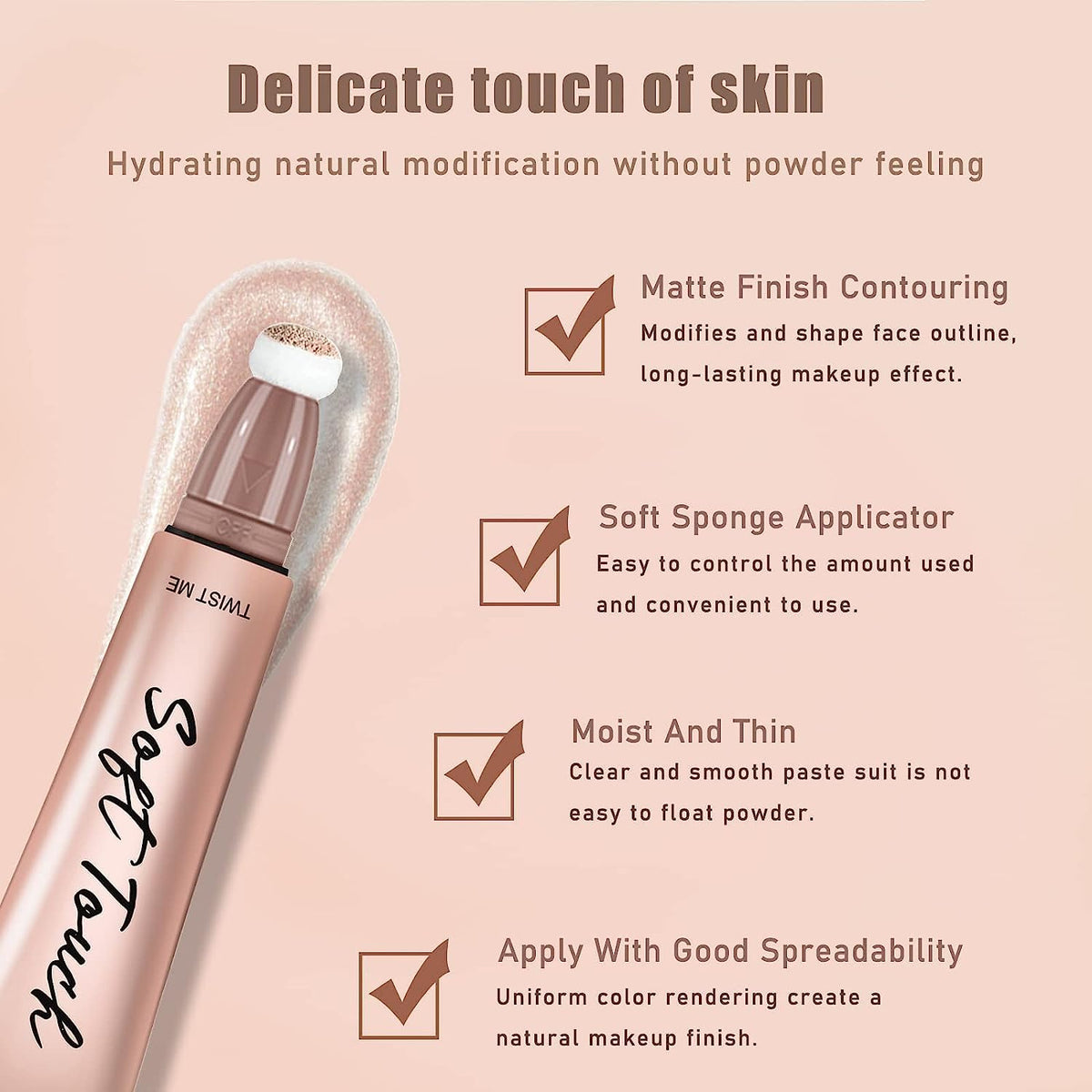 My Colors Liquid Highlighter Stick with Cushion Applicator, Soft Touch Long Lasting Natural Matte Finish, Silky Cream Face Highlighter and Contour Bronzer Stick (H3) - Image 2