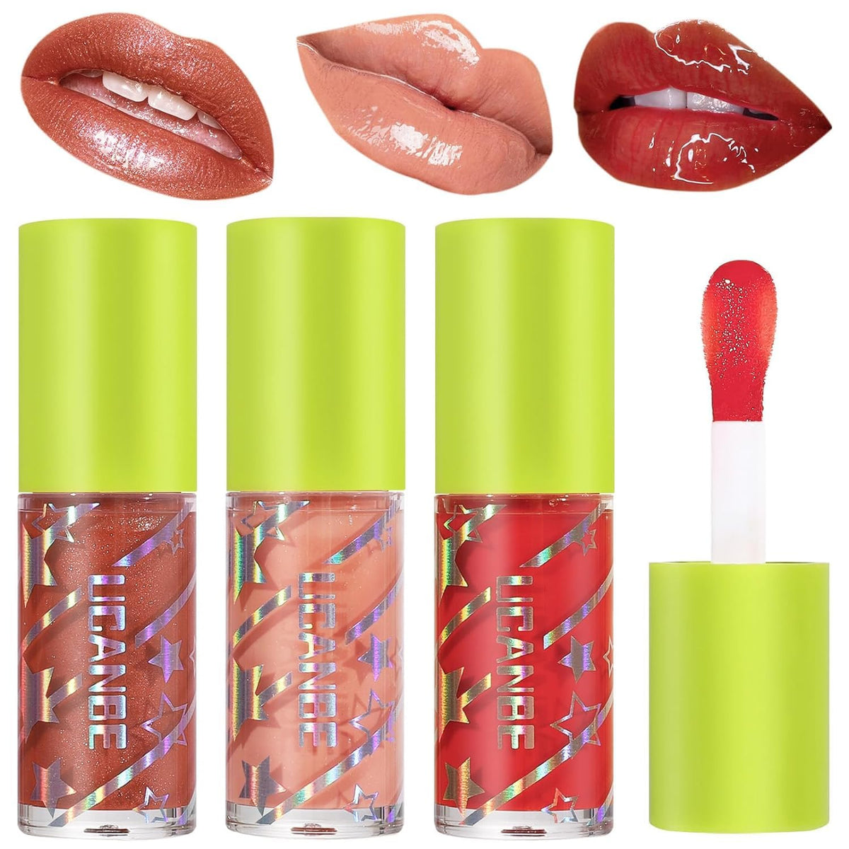 COSLUXE UCANBE 3 Color Hydrating Lip Glow Oil - Natural Plumping Lip Oil,Luxurious Non-Sticky Mositurizing Lip Top Gloss for All-Day Wear and Comfort (04- Rosewood/Nude/Strawberry)