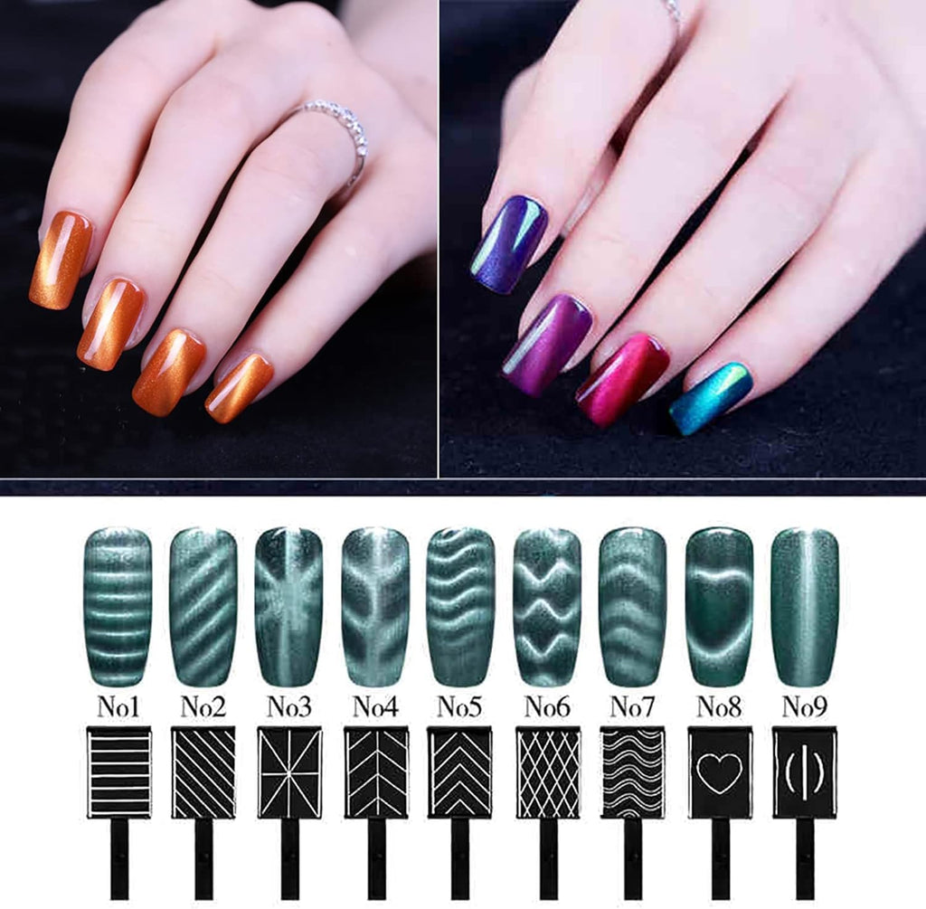 NAILWIND 9 Pcs 3D Cat Eyes Nail Art Magnetic Pen Set, Double-head Magic Magnet Stick, For 3D Magnetic Cat Eye Gel Nail Polish Nail Art Manicure Tool - Image 7