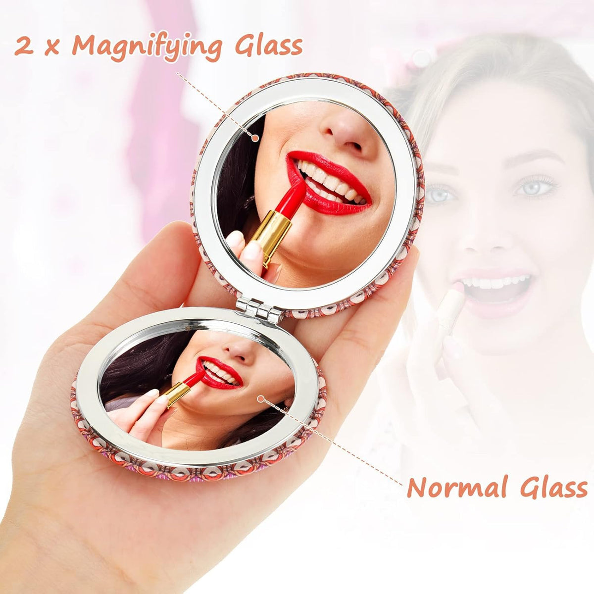 COSLUXE Compact Vanity Mirror Gifts for Girls Women | Stylish Travel Folding Makeup Mirrors for Wallet Purse Pocket Handbag, Cosmetic Mirror (1, Round - Multicolors, Small) - Image 3