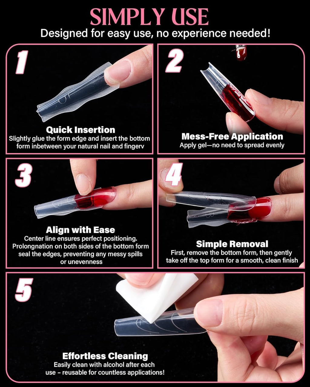NAILWIND 180 PCS Sandwich Nail Dual Forms, Nail Extension Kit for Beginner & Professional, 15 Sizes /12pc Dual Form for Polygel and Builder Gel, Salon and Home DIY Nail Art Tools (2- F47S - F47X) - Image 7