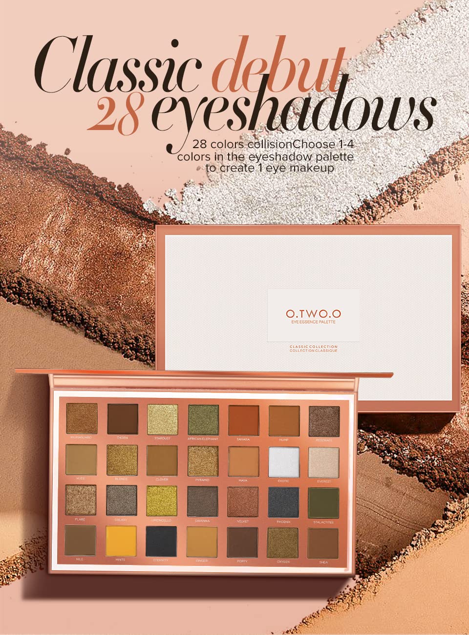 O TWO O 28 Colors Eyeshadow Palette,Shiny Matte Glitter Smoky Eyes Waterproof Eye Shadow Pallete High Pigment Metallic Makeup 35g - Image 4