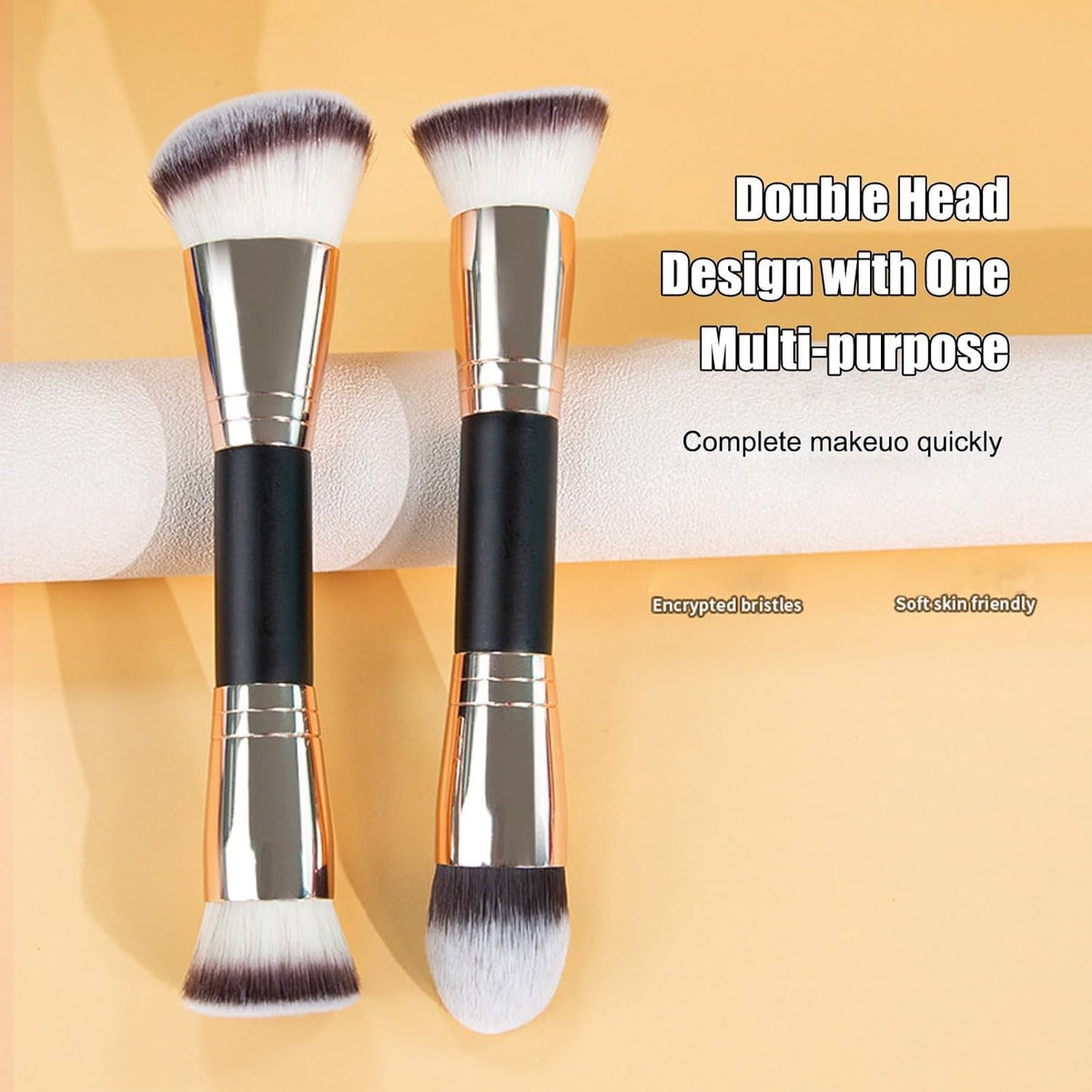 COSLUXE Makeup Brushes Dual-ended Foundation Brush Concealer Brush, 2-in-1 Make Up Brushes Synthetic Kabuki Brush for Concealer Eye Shadow Eyeliner Eyebrow Make Up Brush (Brown - Flat/Angled Round, 1 - Pcs) - Image 4