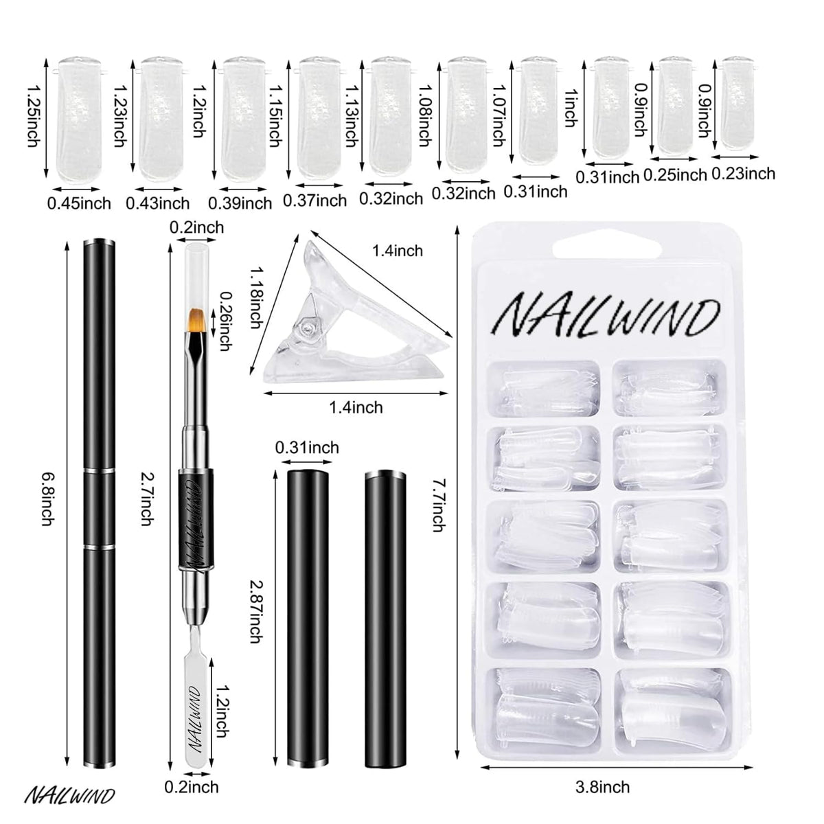 NAILWIND Poly Gel Quick Building Nail Set,100Pcs False Nail Mold Clear Nail Extension Form Tips,10 Nail Tips Clip And 1Pcs Dual-Ended Poly Extension Brush Picker For Polygel Extension,Home Salon - Image 2