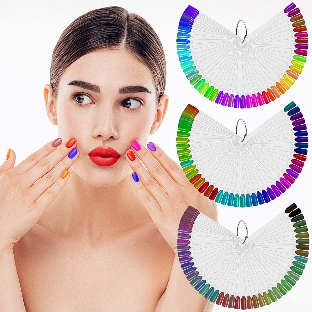 COSLUXE Fan-shaped Nail Art Tips Display Polish Board Display Practice Sticks Tool with Metal Screw Split Ring Holder (Clear, 100 pcs set) - Image 3