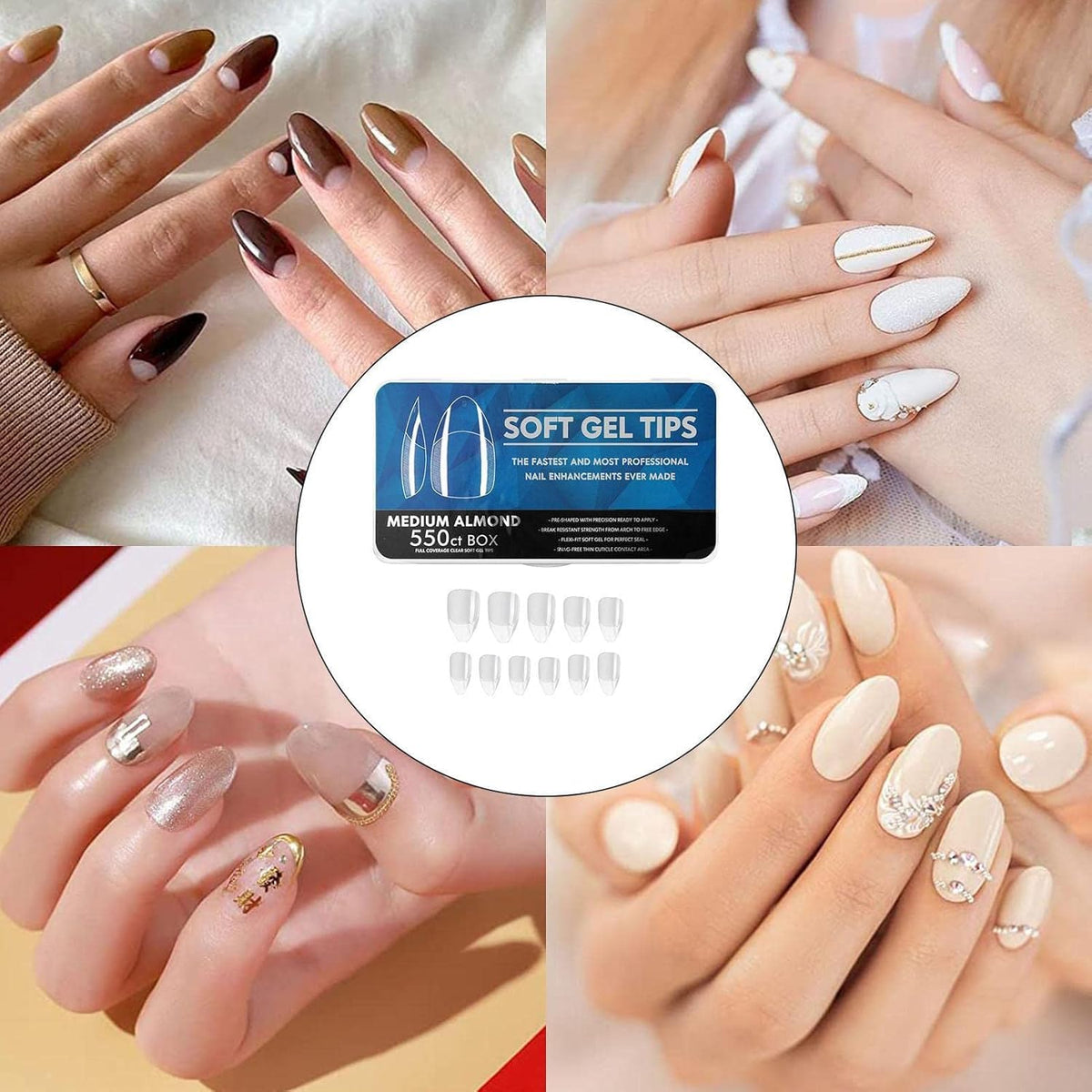 NAILWIND Gel Nail Tips, soft Gel Full Cover Nails, medium almond Clear Acrylic Nail Tips Artificial False Nails with Box Fake Nail Extension for Salons DIY Nails Art 550 pcs - Image 2