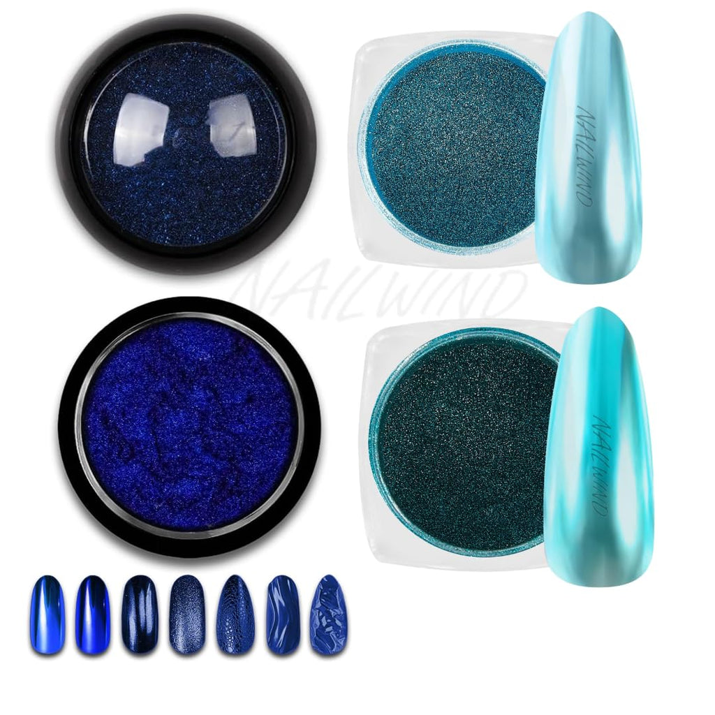 NAILWIND Chrome Nail Powder | Blue Mirror Effect Chrome Powder for Nails Glitter Long Lasting | Pearl Aurora Mermaid Nail Powder | Holo Pigment Nail Art DIY Design Decorattion 4 PCS - Image 2
