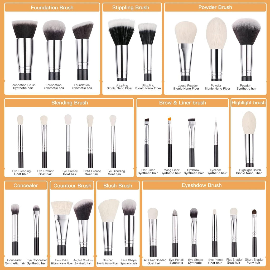 BEILI Professional Makeup Brush Set,Natural Goat Hair Premium Synthetic Kabuki Foundation Face Powder Highlighter Blush Concealer Eye Shadow Blending Eyeliner Make Up Brush (E15, 15 PCS SET) - Image 9