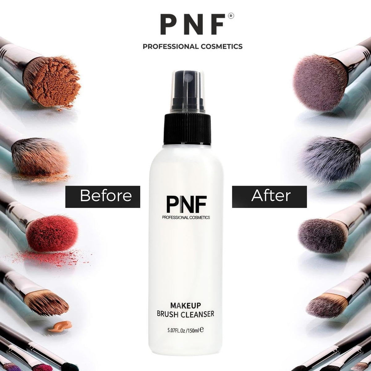 PNF PROFESSIONAL Makeup Brush Cleanser | No-Wash Formula | Easy to Use, for Brushes, Sponges, and Face Cleanser Brushes | Makeup Brushes | 150ml - Image 2