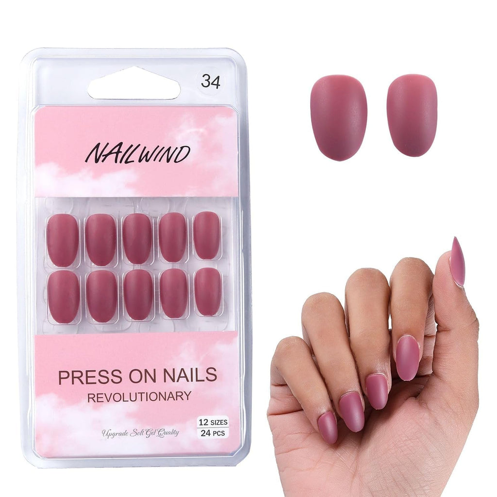 NAILWIND 24pcs Press on Nails | Matte Natural French Short False Nails | Acrylic Full Cover Nails | Natural Fake Nails Delicate & Comfortable for Women and Girls (V-34) - Image 2