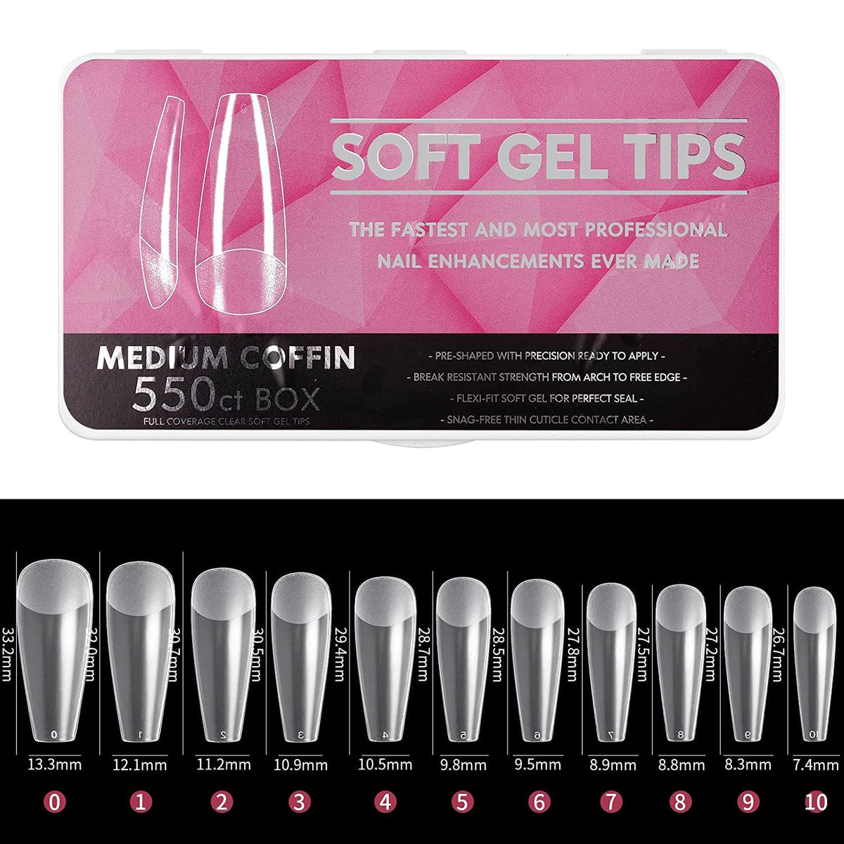 NAILWIND Nail Tips,soft Gel Full Cover Nails, Clear Acrylic Nail Tips Artificial False Nails with Box Fake Nail Extension for Nails Salons DIY (M - Coffin full, 550 pcs)